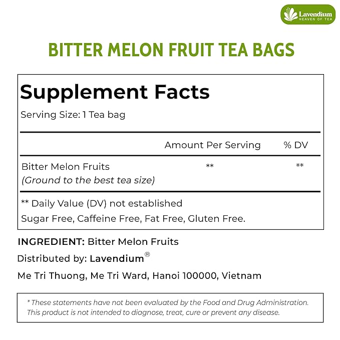 Lavendium, Premium 60 Tea Bags Bitter Melon Fruit Herbal Tea, 100% Natural and Pure, Hand-made