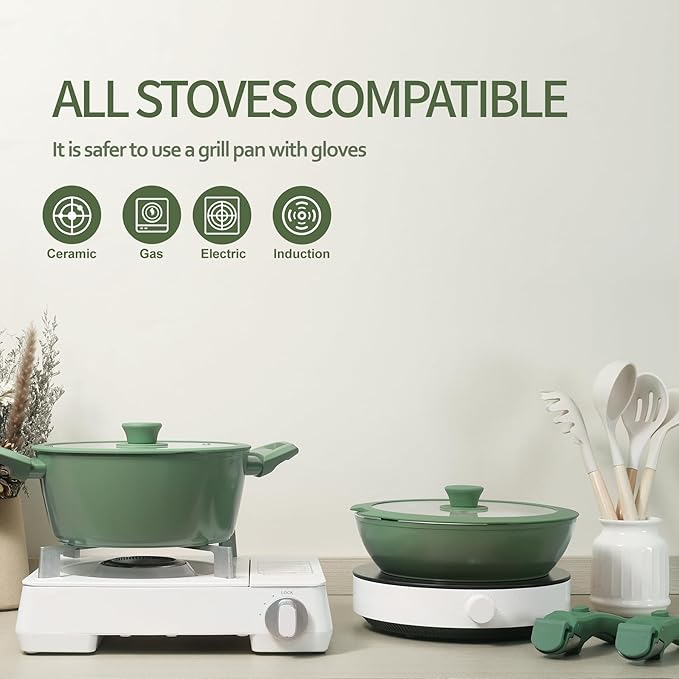 23pcs Ceramic Pots and Pans Set, Nonstick Detachable Handle Cookware, Induction Kitchen Cooking Set