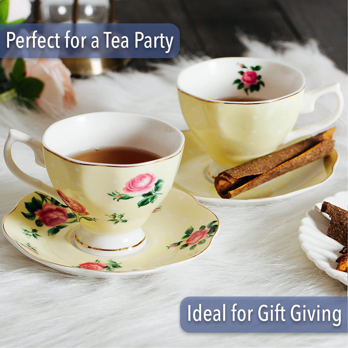 BTaT- Floral Tea Cups and Saucers, Set of 8, 8 oz