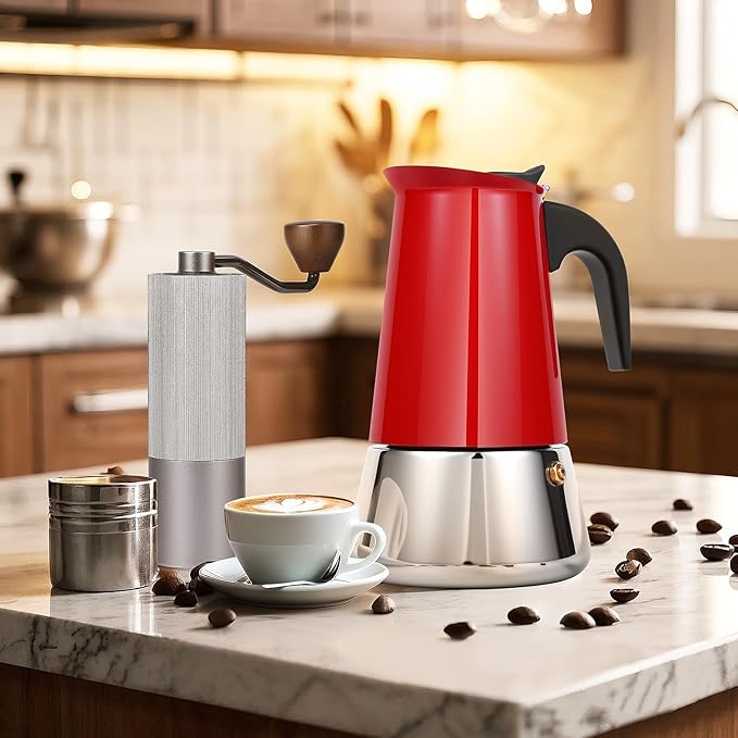Moka Pot, 6 Cups (10.6 oz) Stovetop Espresso Maker, 304 Stainless Steel Moka Pot, Induction