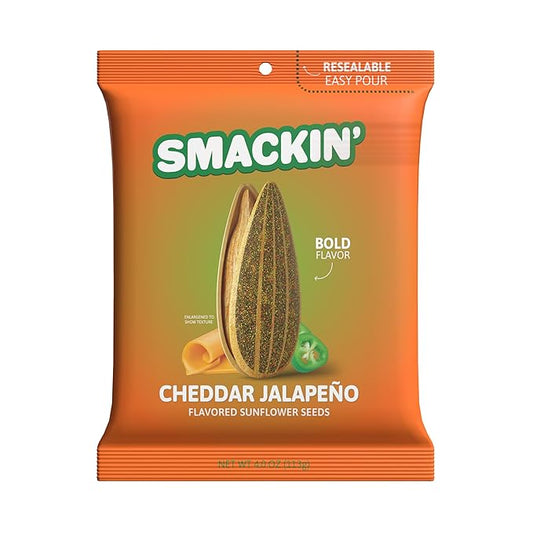 SMACKIN' - Jumbo Roasted Sunflower Seeds, No Salty Burn, American Made, Easy Pour & Seal - Cheddar
