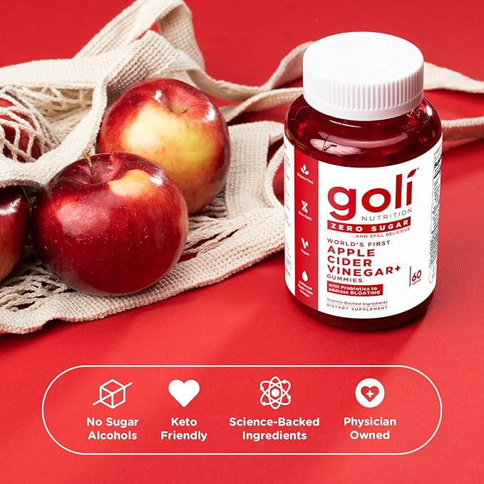 Goli Zero Sugar Apple Cider Vinegar Gummies - Vitamin B12, Probiotics to Address Bloating. No