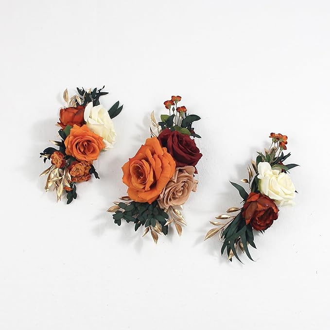 Rinlong 3Pcs Pre-made Cake Topper Cake Decorating Flowers for Cake Decor Boho Burnt Orange Fall