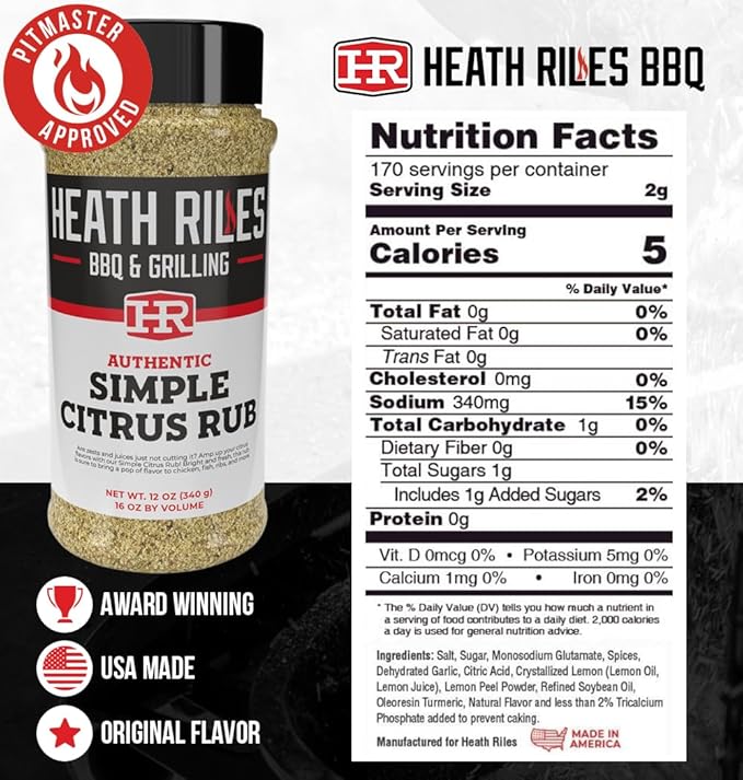 Heath Riles BBQ Rub - Simple Citrus Seasoning, Champion Pitmaster Recipe, Legendary Rubs For