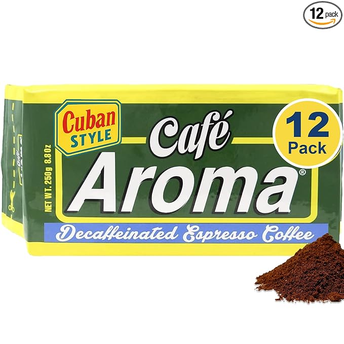 Café Aroma Decaf Dark Roast Espresso Ground Coffee, Authentic Cuban Style Coffee, Vacuum Sealed