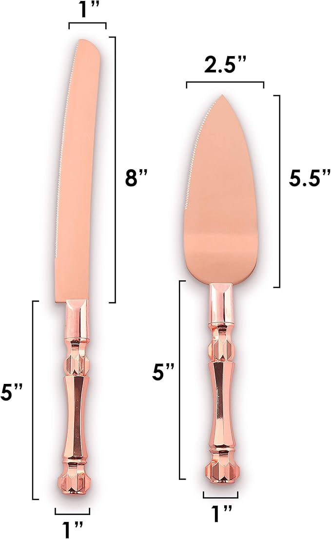 Homi styles Wedding Cake knife and Server Set | Elegant Rose Gold Color Premium 420 Stainless Steel