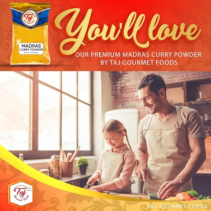 TAJ Madras Curry Powder | 14oz | Premium Blend of Spices | Mild Spice Level