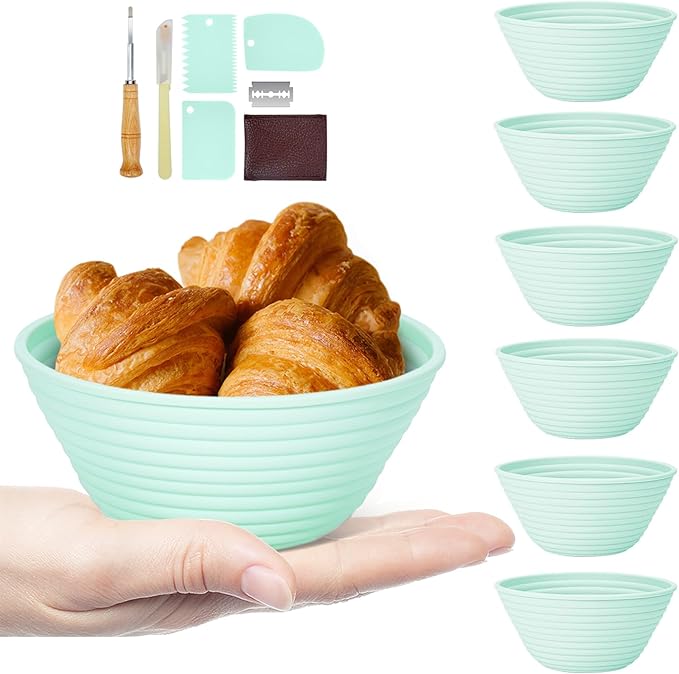 Silicone Banneton, Sourdough Bread Baskets (Set of 6, 5 Inch), Round Proofing Bread Bowls with