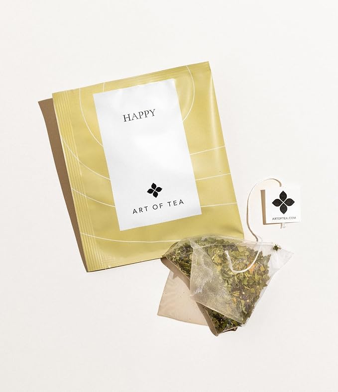 Art of Tea | Organic Happy Tea | 12 Eco Friendly Pyramid Tea Bags Sachet | Naturally Caffeinated