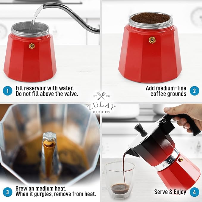 Zulay Kitchen Stovetop Espresso Maker - Moka Pot 5.5 Espresso Cups - Percolator Coffee Maker for