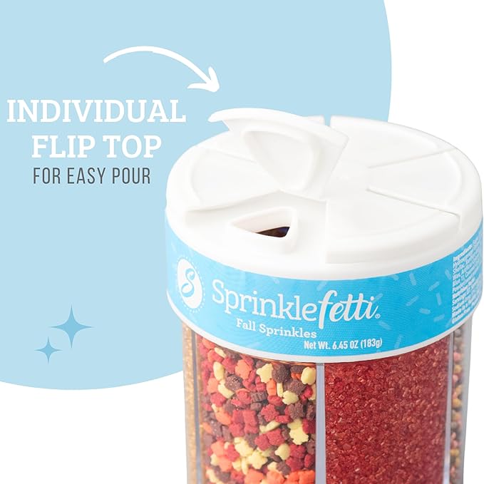 Sweets Indeed Sprinklefetti Fall 6-Cell Sprinkle Jar ??6 Assorted Fall Sprinkles (Pumpkins, Leaves