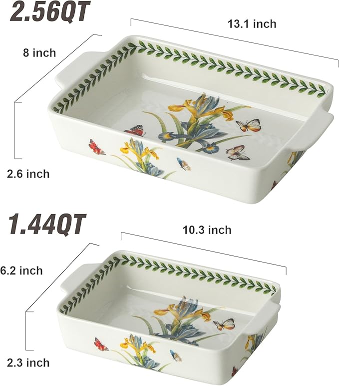 Ceramic Baking Casserole Dish with Handles, Large 8x13 inch & 6x10 inch Pan and Middle Baking Pan