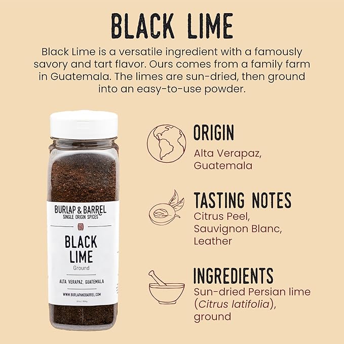 Burlap & Barrel Ground Black Lime - Tart & Savory for Roasted Meats, Veggies, Stews, Kebabs