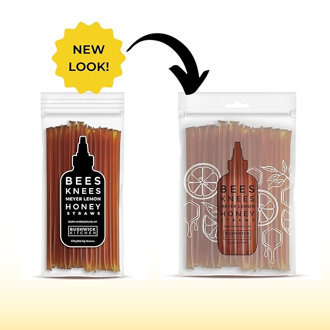 Bees Knees Meyer Lemon Honey Sticks, 50 Sticks, 1tsp Each, Wildflower Honey Straws Infused with a