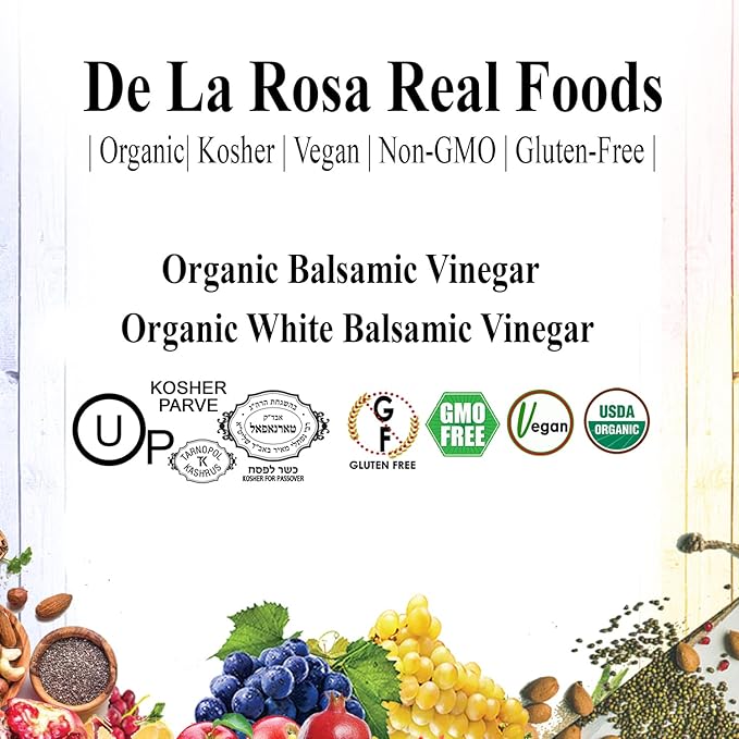 De La Rosa Organic Balsamic & White Balsamic Vinegar, Kosher for Passover, Vegan, Non-GMO & Gluten