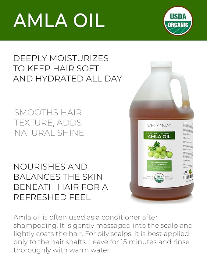 velona Amla Oil USDA Certified Organic - 1 Gallon / 128 Fl Oz | 100% Pure and Natural Carrier Oil |