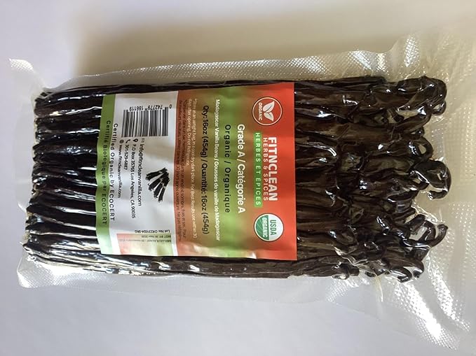 16oz Organic Vanilla Beans Grade A Madagascar Bourbon. Certified USDA Organic. Bulk 6"-8" for