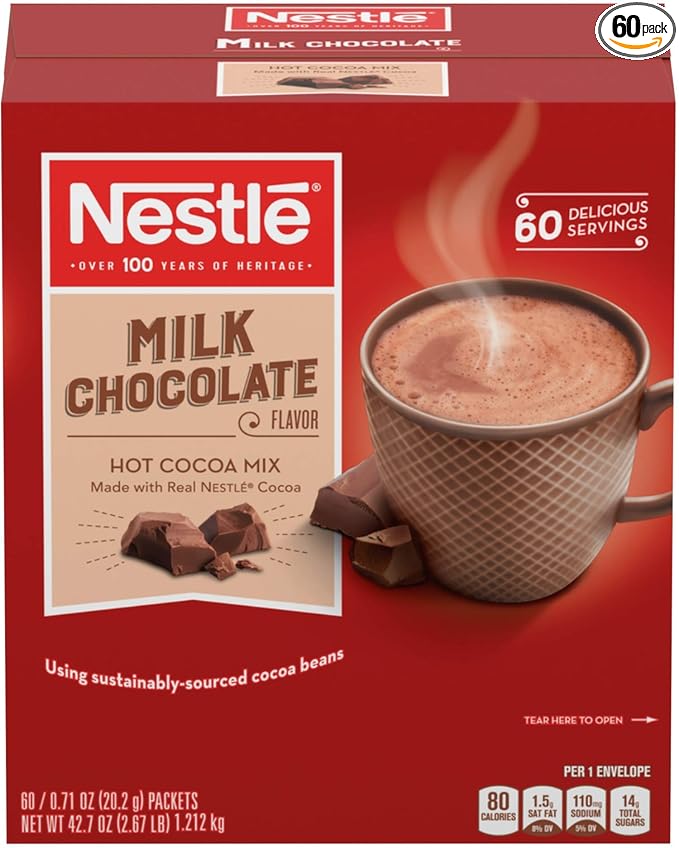 Nestle Hot Chocolate Packets, Milk Chocolate Flavor Hot Cocoa Mix, Made with Real Cocoa, Bulk Pack