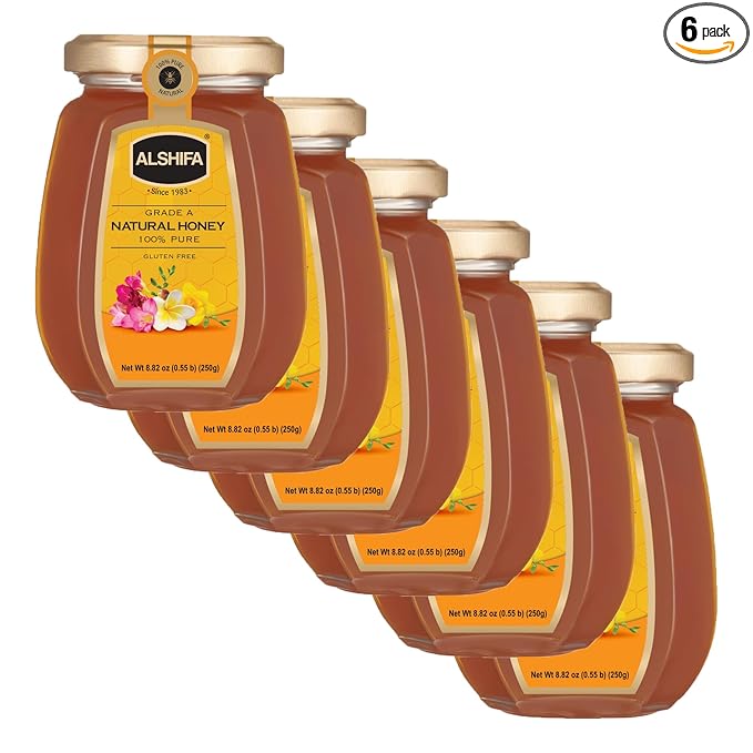 ALSHIFA Natural Honey 8.81oz (250g) | Pack of 6 | Raw & Pure Honey Unpasteurized | 100% Pure