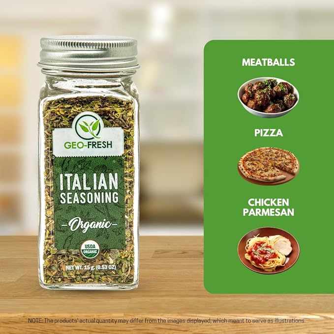 Geo-Fresh Organic Italian Seasoning, 0.53 oz (15g), Non-GMO, Kosher, 100% Organic Herbs, Basil