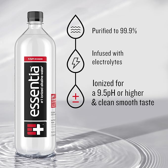 Essentia Water Bottled, Ionized Alkaline Water:99.9% Pure, Infused With Electrolytes, 9.5 pH Or