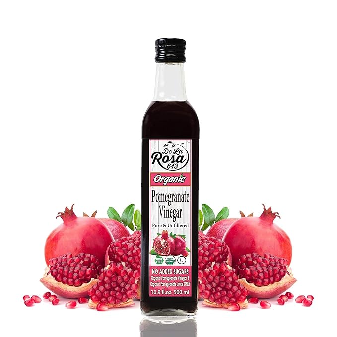 De La Rosa Organic Pomegranate Vinegar, Pure & Unfiltered, Vegan, Gluten Free & Kosher, Great for