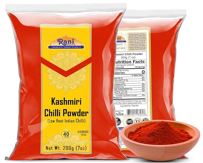 Rani Kashmiri Chilli Powder (Deggi Mirch, Low Heat) Ground Indian Spice 7oz (200g) ~ All Natural
