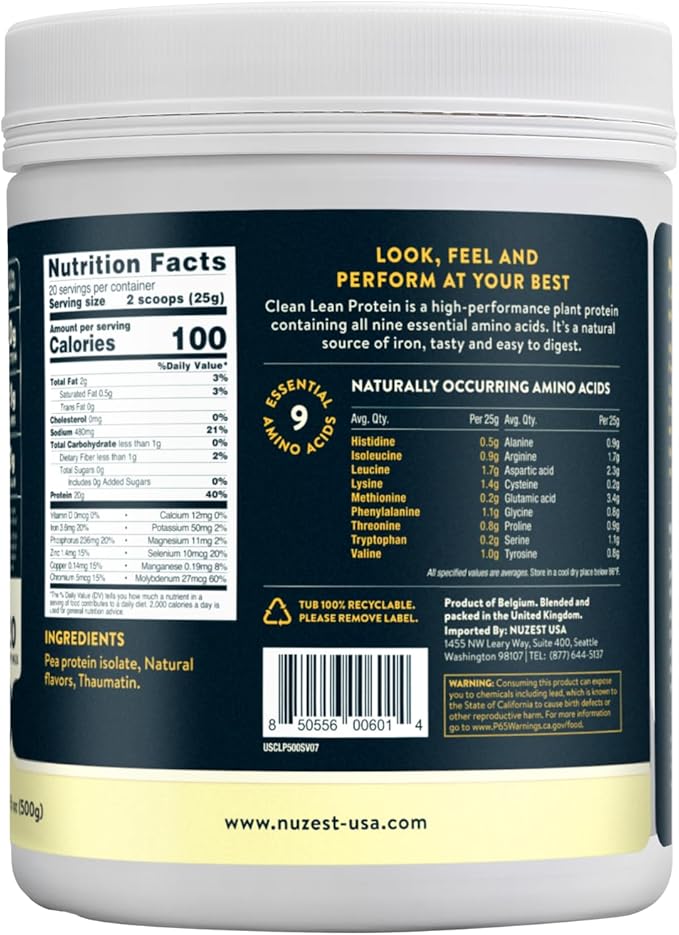 Nuzest - Pea Protein Powder - Clean Lean Protein, Premium Vegan Plant Based, Dairy Free, Gluten