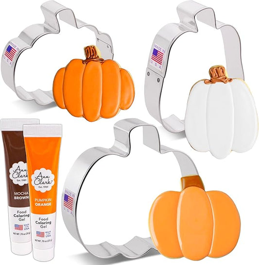 Ann Clark Pumpkin Cookie Cutters and Decorating 5-Pc. Set - Made in USA With Tall Pumpkin, Gourd
