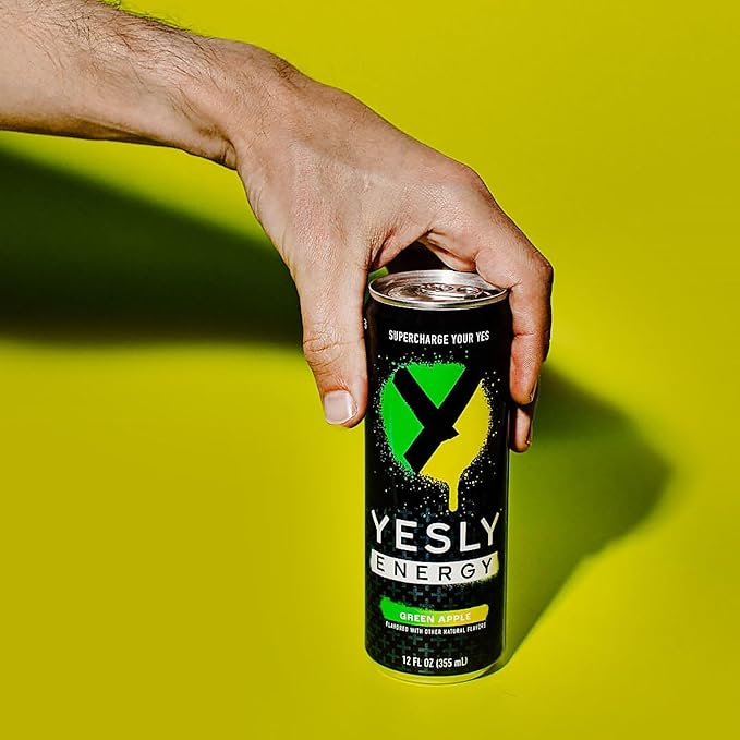 Yesly Energy Drink, Green Apple, Naturally Flavored Sparkling Energy Drink With Electrolytes