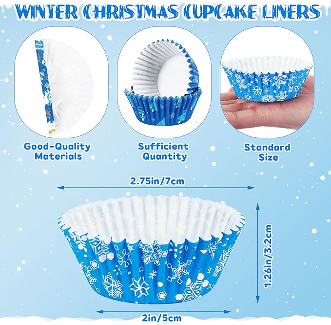 SANNIX 450pcs Winter Christmas Cupcake Liners Santa Snowflakes Cupcake Wrappers Baking Cups Paper