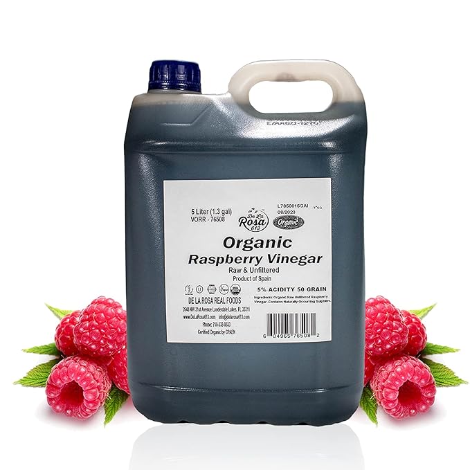 De La Rosa Organic Raspberry Vinegar, Raw & Unfiltered Pure Vinegar, Vegan, Gluten Free & Kosher