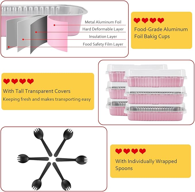 LNYZQUS Mini Loaf Pans With Lids 50 Pack, 6.8oz Rectangle Aluminum Foil Baking Pans Tins