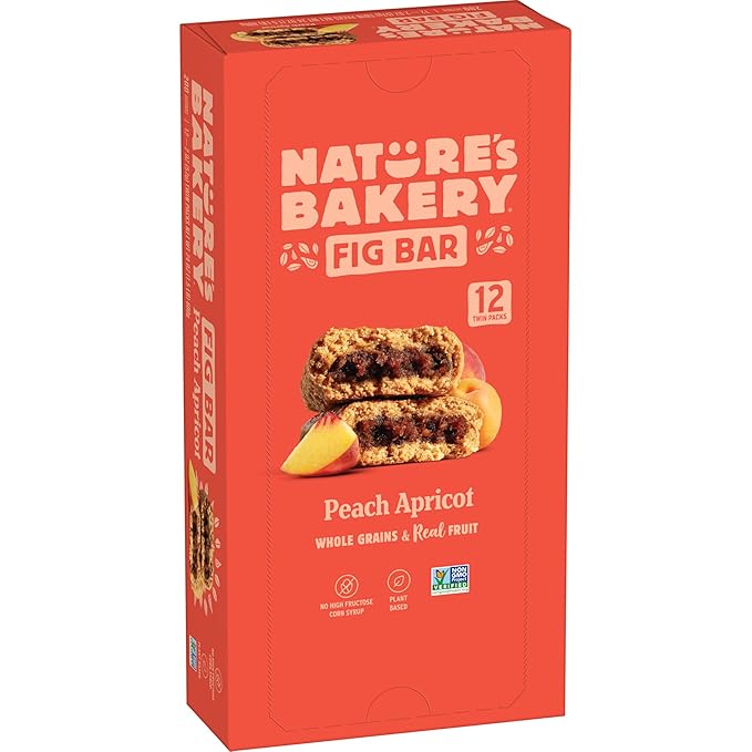Nature?™s Bakery Whole Wheat Fig Bars, Peach Apricot, Real Fruit, Vegan, Non-GMO, Snack bar, 1 box