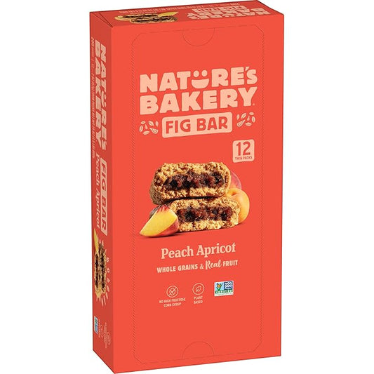 Nature?™s Bakery Whole Wheat Fig Bars, Peach Apricot, Real Fruit, Vegan, Non-GMO, Snack bar, 1 box