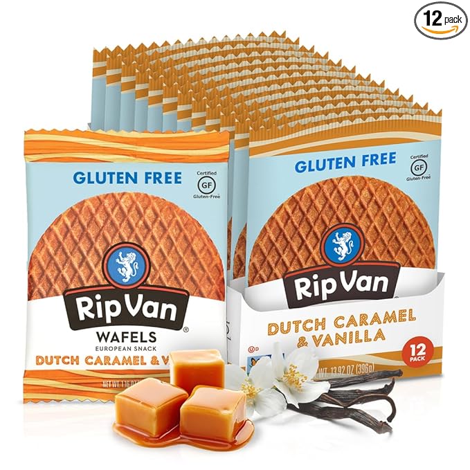 Rip Van Wafels Gluten-Free Stroopwafel - Dutch Caramel & Vanilla Stroopwafels Healthy Snacks
