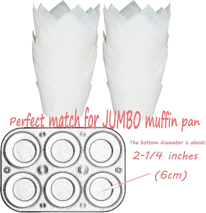Large size White Tulip Baking Cups 2-1/4"(Base diameter) x 4"(Wall height) Greaseproof paper baking