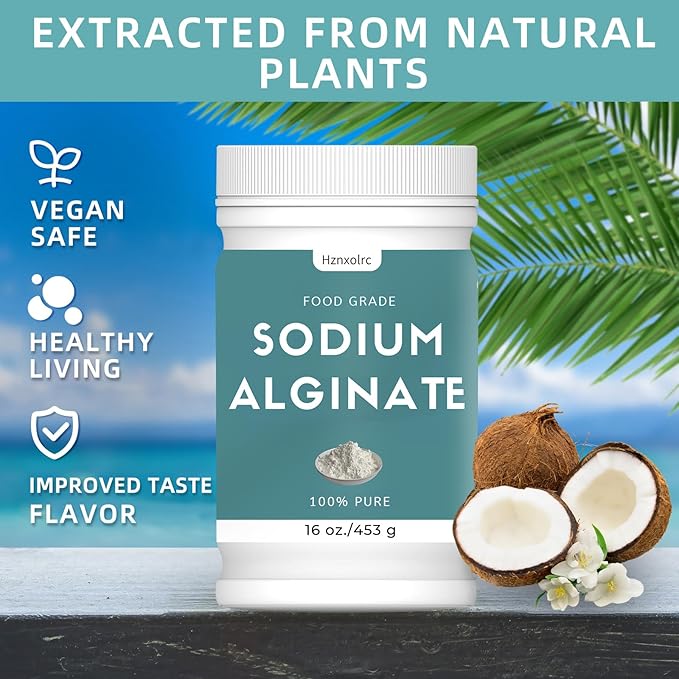16 oz Sodium Alginate Powder Food Grade, Pure Sodium Alginate Powder Perfect for Making Luxurious