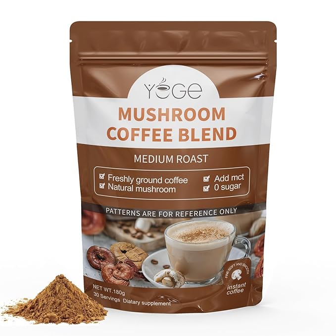 Mushroom Coffee, Organic 6 Mushrooms with Cordyceps, Reish, King Trumpet, Shitake, Turkey Tail