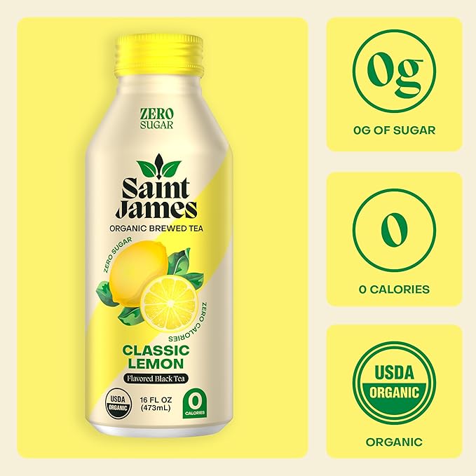 Saint James Iced Tea - Organic Black Tea - Non-GMO, Gluten Free, Zero Calorie, Zero Sugar - Classic
