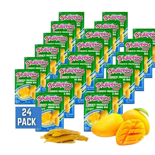 Philippine Brand Dried Mangoes Fruit Snacks (24 Pack)- All Naturally Gluten Free, Vegan
