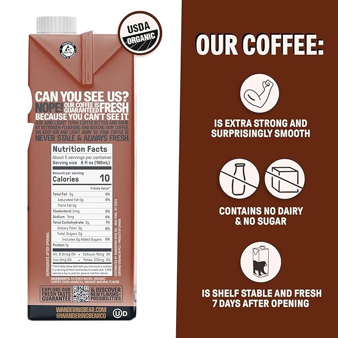 Wandering Bear Organic Cold Brew Coffee, Variety Pack, 32 fl oz (3pk - Vanilla, Caramel, Mocha)