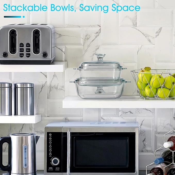 NUTRIUPS Mini Glass Casserole Dish with Lid Oven Safe Square Casserole Dish Set 2 Pack