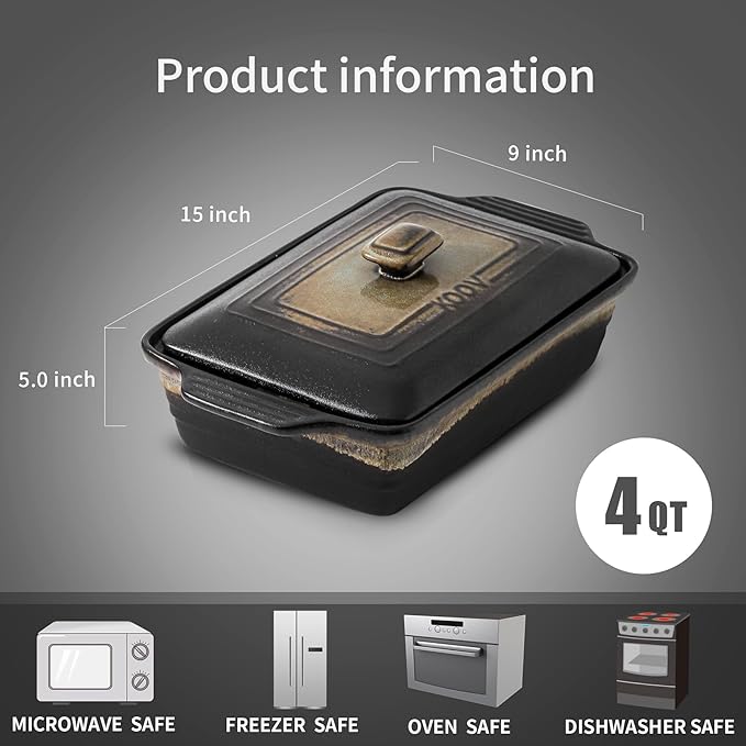 KOOV Ceramic Casserole Dish with Lid, Covered Rectangular Casserole Dish Set, Lasagna Pans with Lid