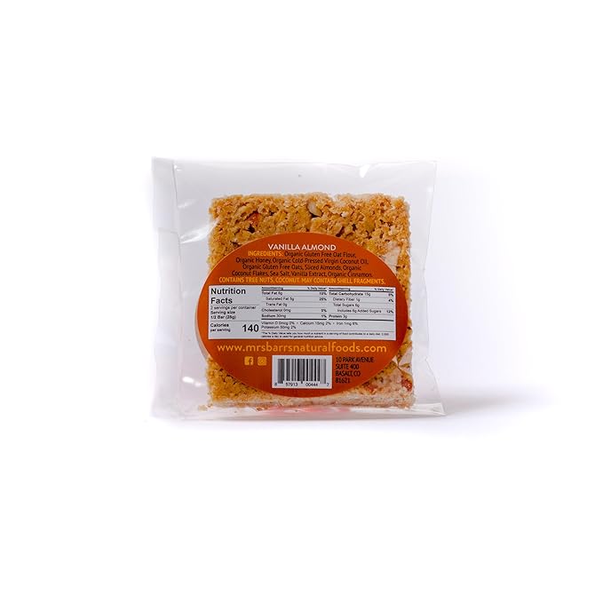 Mrs. Barr’s Natural Foods Granola Bars | Vanilla Almond | Certified Organic Gluten Free Oats | Soft