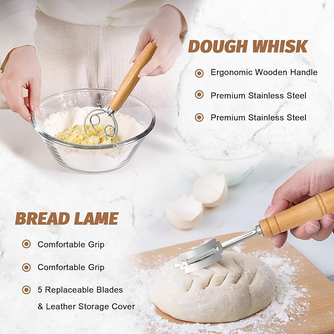 Sourdough Proofing Basket Gift Set, 9" Round and 10" Oval Banneton Bread Baking Supplies, Sourdough
