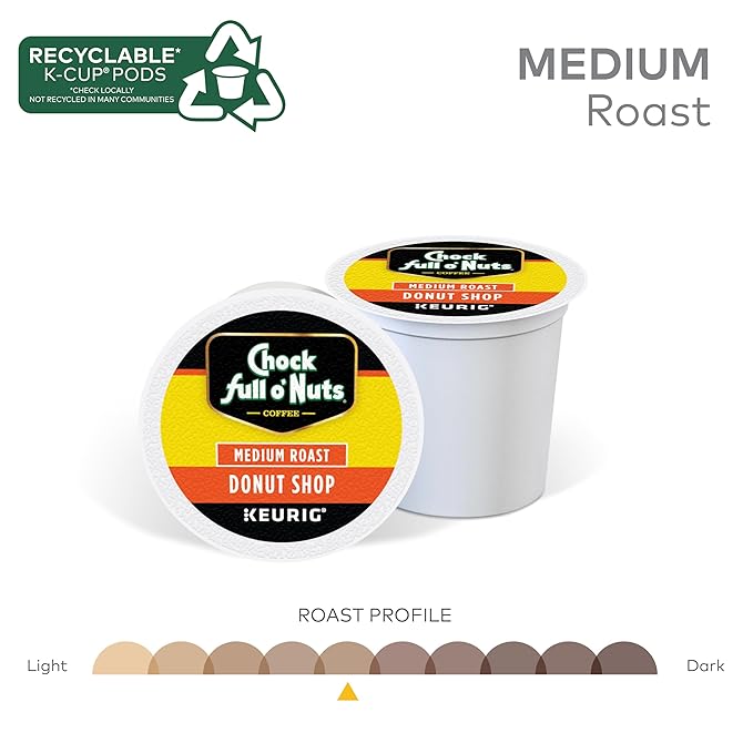 Chock full o’Nuts Donut Shop Keurig K-Cup Pods for Keurig Brewers – Premium Arabica, Medium Roast