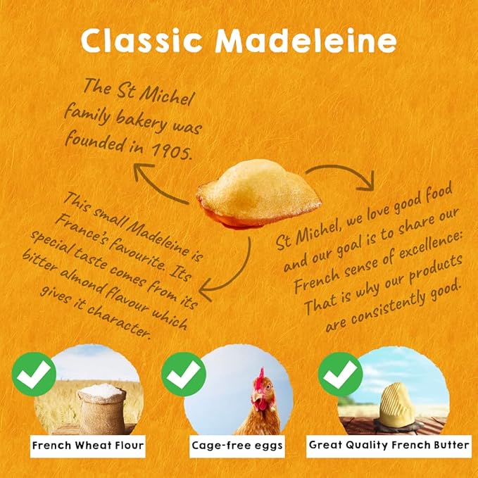 St Michel Traditional Madeleines French Sponge Cakes Made In France, Pack of 4 (250g each) Non-GMO.