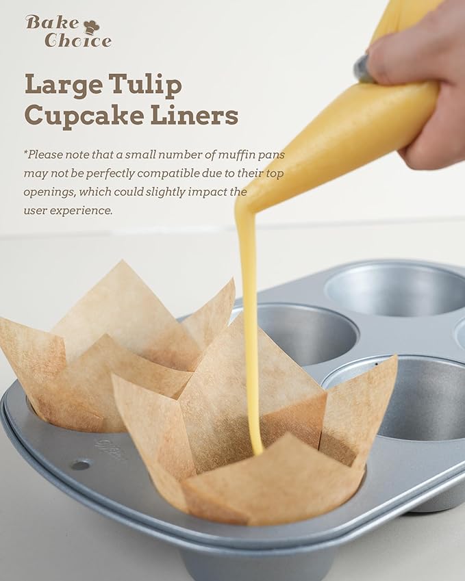 Nordic Paper 100pcs Large Size Natural Tulip Cupcake Liners for Baking, Large Muffin Liners