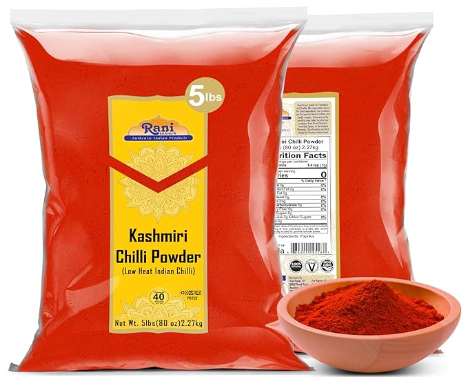 Rani Kashmiri Chilli Powder (Deggi Mirch, Low Heat) Ground Indian Spice 80oz (5lbs) 2.27kg Bulk ~
